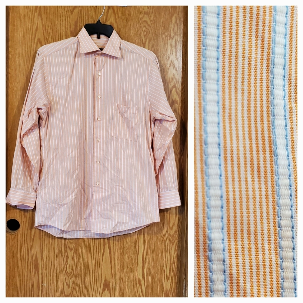 BCBG/Attitude casual striped button up shirt orange and blue size M
